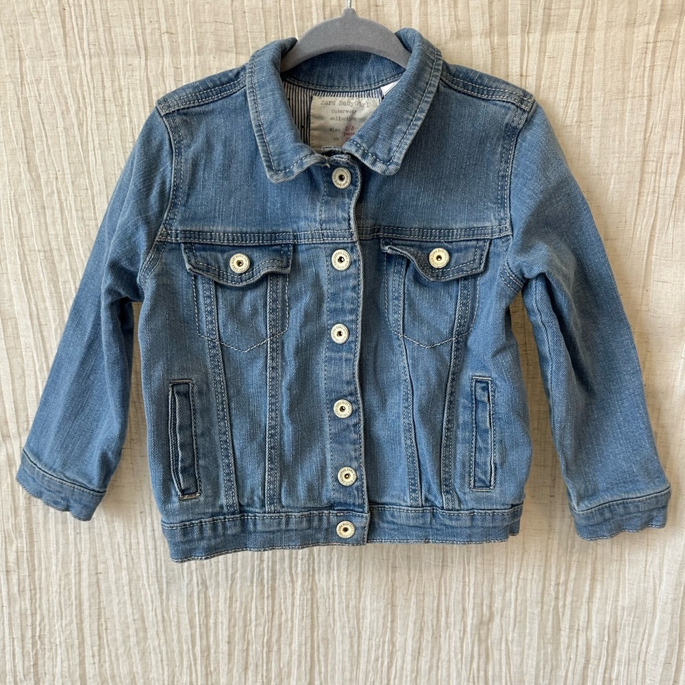 Zara BabyGirl Blue and White Striped Denim Jacket